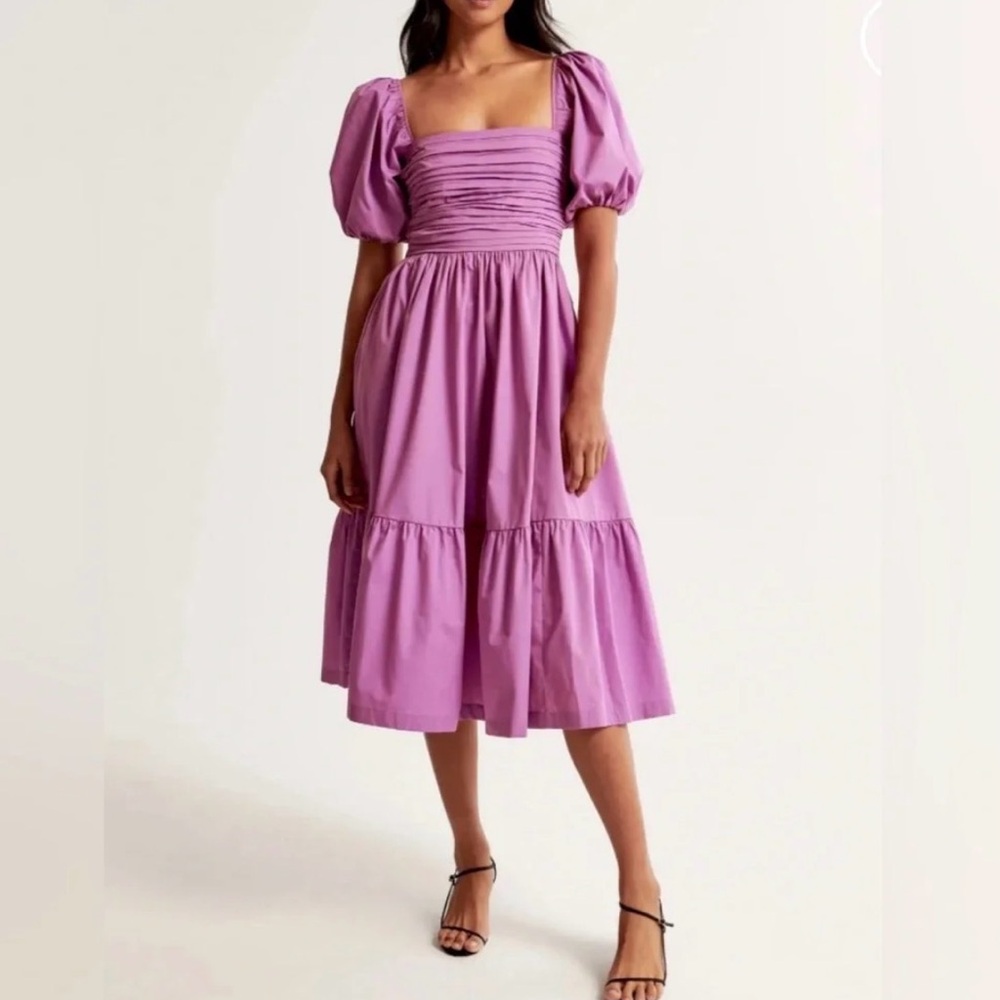 Abercrombie and Fitch Emerson Poplin Puff Sleeve Midi Dress Medium Petite